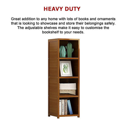 Bamboo 4-Shelf Bookcase – Adjustable Display Storage Rack Stand for Living Room, Bedroom, Office or Home Organisation - Mekamart Australia