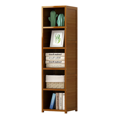 Bamboo 5-Shelf Bookcase – Tall Display Storage Rack Stand for Living Room, Bedroom, Office or Home Organisation - Mekamart Australia
