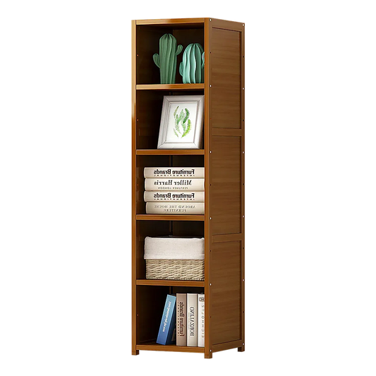 Bamboo 5-Shelf Bookcase – Tall Display Storage Rack Stand for Living Room, Bedroom, Office or Home Organisation - Mekamart Australia