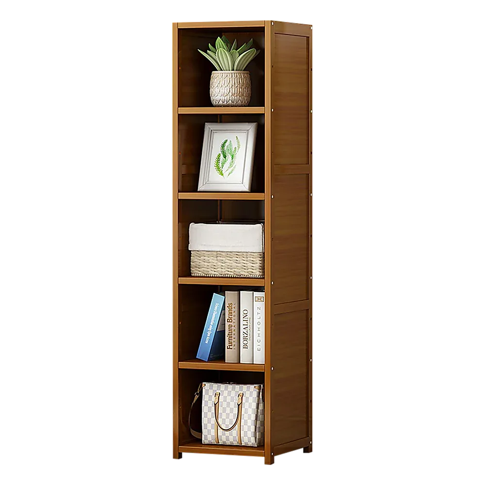 Bamboo 5-Shelf Bookcase – Tall Display Storage Rack Stand for Living Room, Bedroom, Office or Home Organisation - Mekamart Australia
