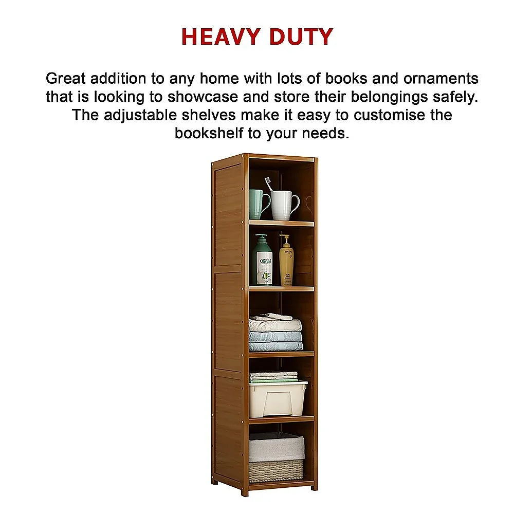 Bamboo 5-Shelf Bookcase – Tall Display Storage Rack Stand for Living Room, Bedroom, Office or Home Organisation - Mekamart Australia