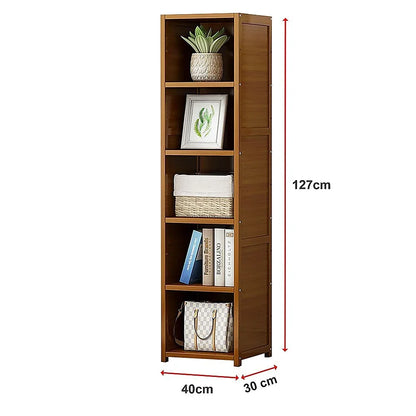 Bamboo 5-Shelf Bookcase – Tall Display Storage Rack Stand for Living Room, Bedroom, Office or Home Organisation - Mekamart Australia