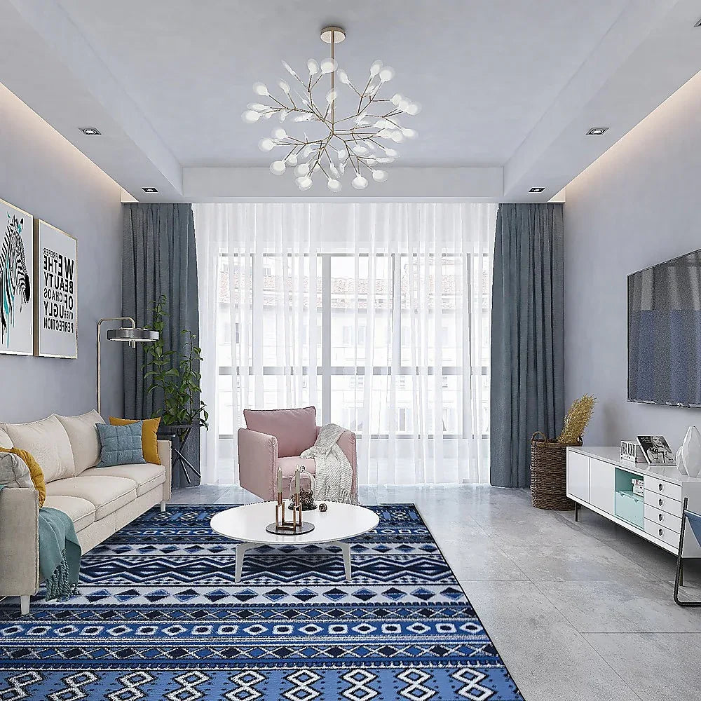 200x300cm Large Floor Blue Ethnic Rug – Modern Area Carpet for Bedroom & Lounge - Mekamart Australia