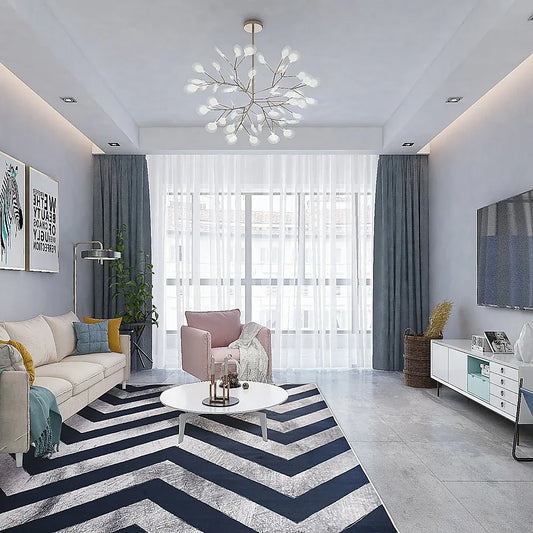 200x300cm Large Floor Blue Chevron Stripes Rug – Modern Area Carpet for Bedroom & Lounge - Mekamart Australia