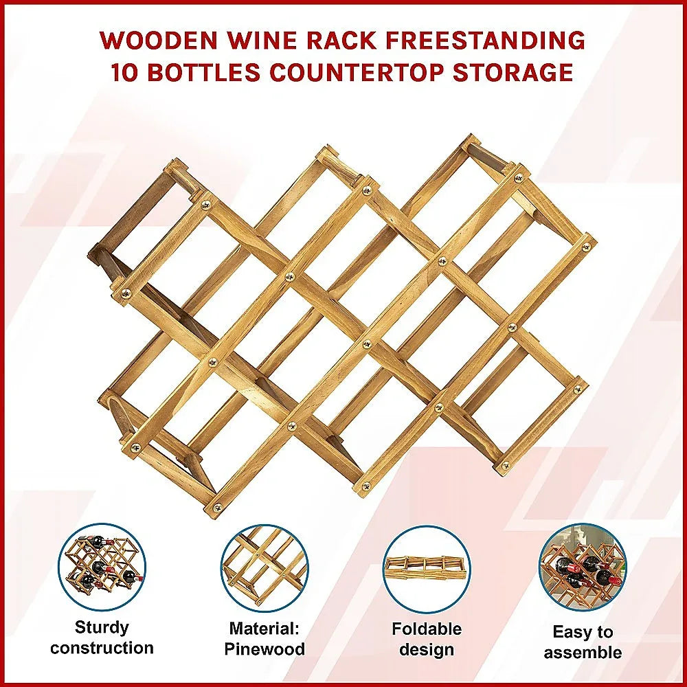 Wooden Wine Rack Freestanding 10 Bottles Countertop Storage - Mekamart Australia