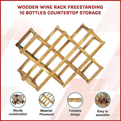 Wooden Wine Rack Freestanding 10 Bottles Countertop Storage - Mekamart Australia