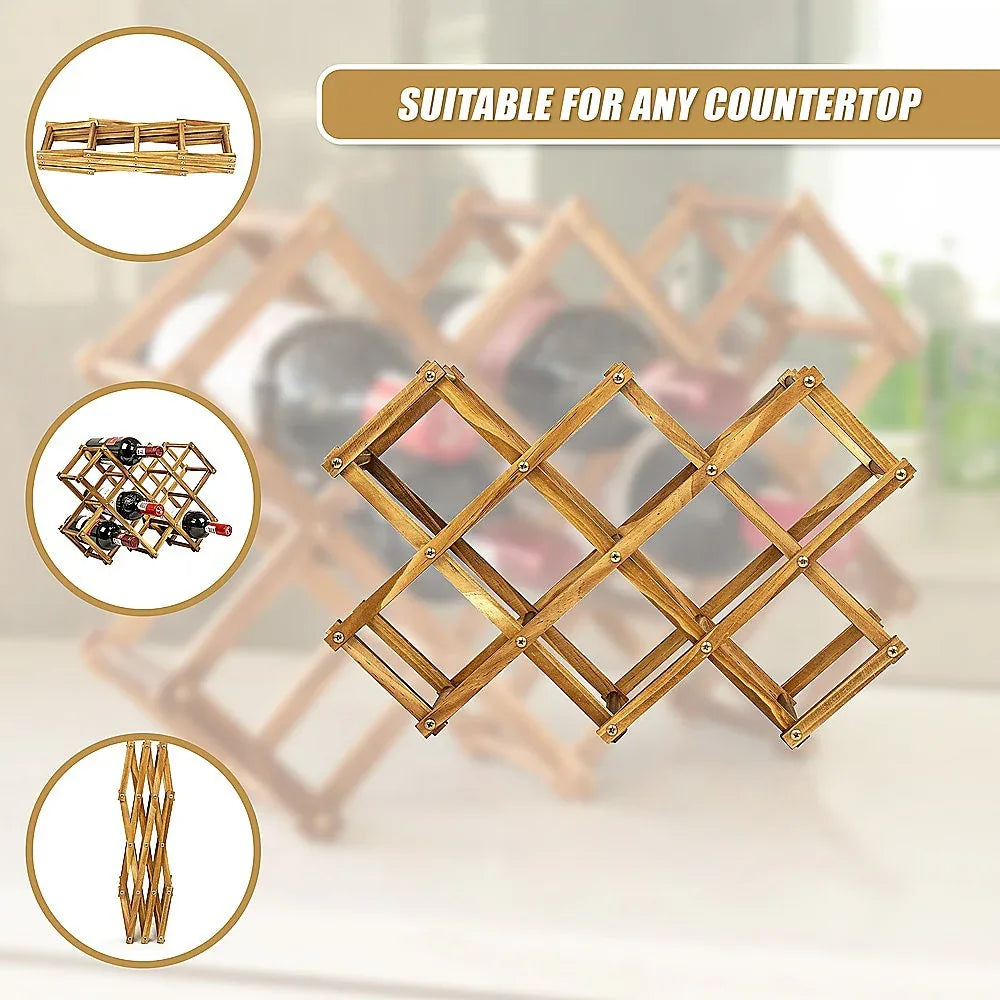 Wooden Wine Rack Freestanding 10 Bottles Countertop Storage - Mekamart Australia