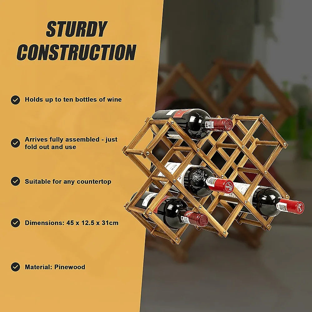 Wooden Wine Rack Freestanding 10 Bottles Countertop Storage - Mekamart Australia