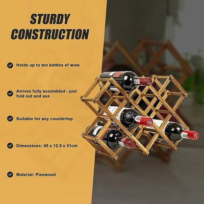 Wooden Wine Rack Freestanding 10 Bottles Countertop Storage - Mekamart Australia