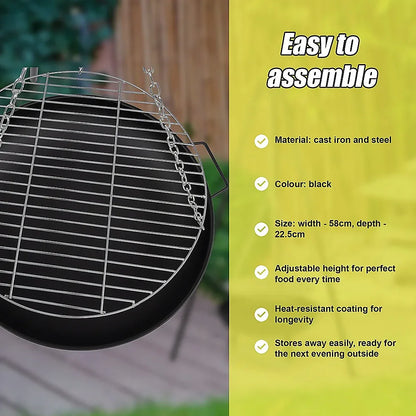 Tripod Garden Fire Pit BBQ – Cast Iron & Steel Round Outdoor Fire Bowl - Mekamart Australia