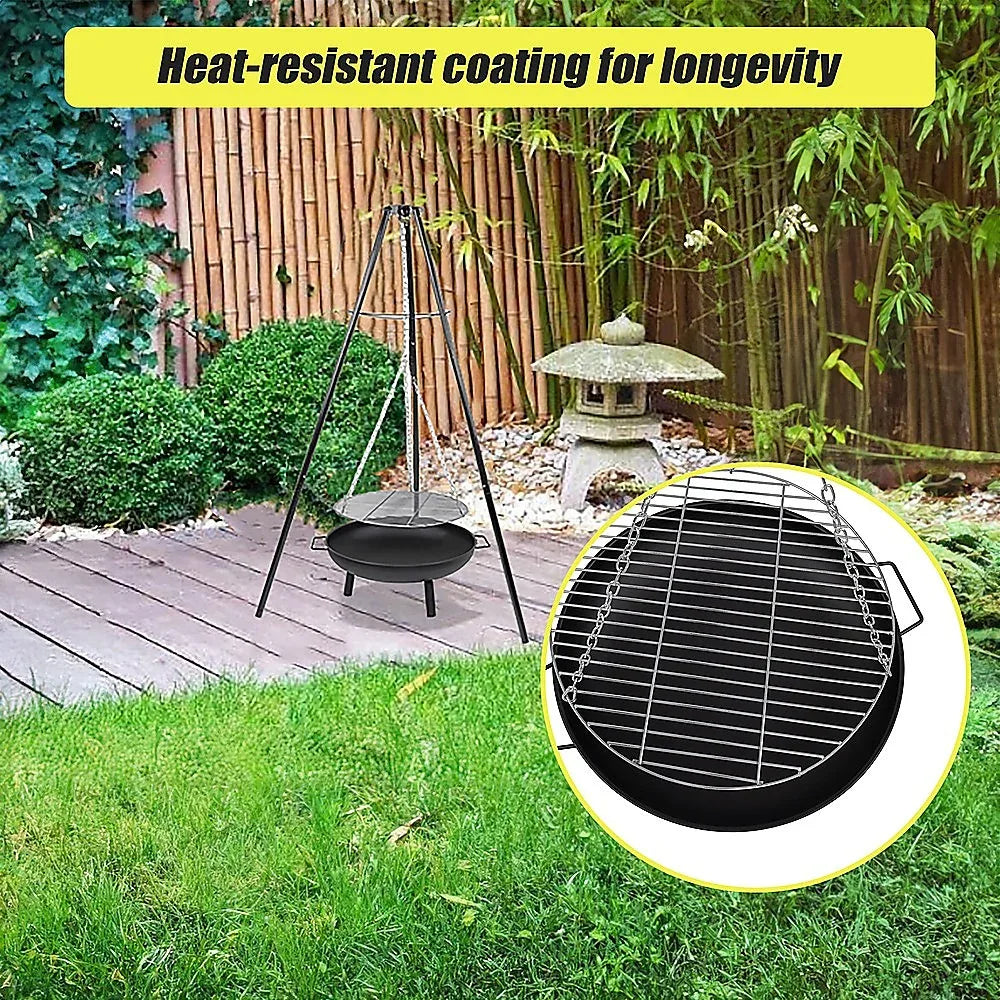 Tripod Garden Fire Pit BBQ – Cast Iron & Steel Round Outdoor Fire Bowl - Mekamart Australia