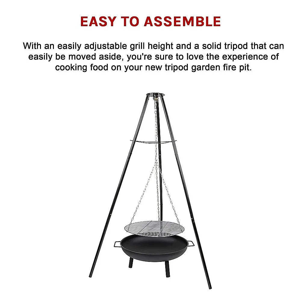 Tripod Garden Fire Pit BBQ – Cast Iron & Steel Round Outdoor Fire Bowl - Mekamart Australia