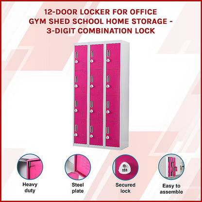 12-Door Locker for Office Gym Shed School Home Storage - 3-Digit Combination Lock