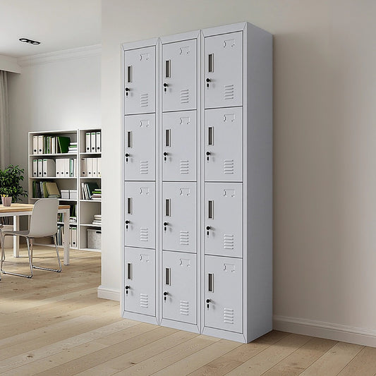 12-Door Locker for Office Gym Shed School Home Storage - Standard Lock with Keys