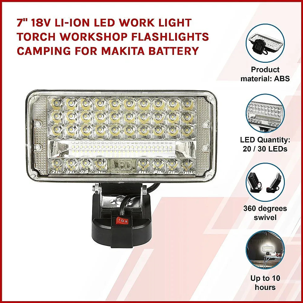7" 18V Li-ion LED Work Light Torch Workshop Flashlights Camping for Makita Battery - Mekamart Australia