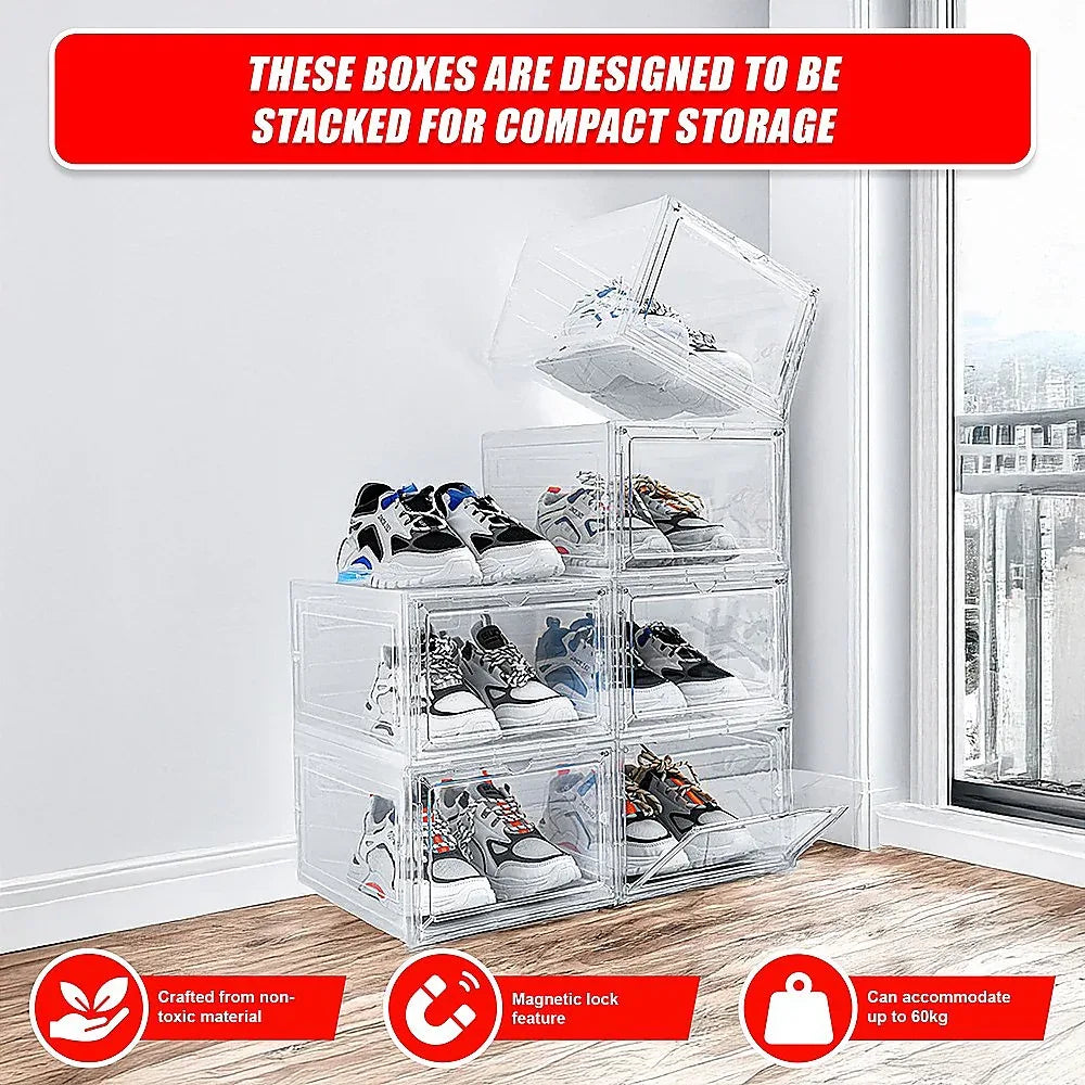 Sneaker Display Case Shoe Storage Organizer Box Stackable Plastic Clear Magnetic - Mekamart Australia