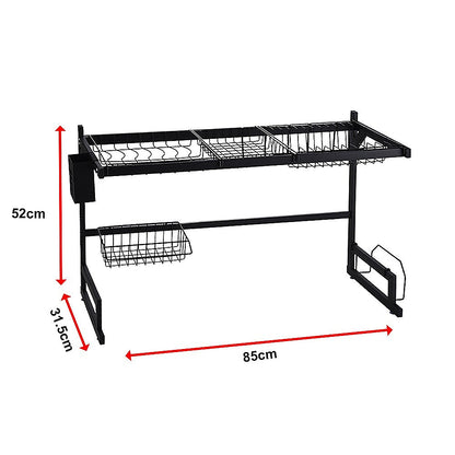 85cm Dish Drying Rack Drainer Over Sink Steel Cup Cutlery Organizer 2 Tier