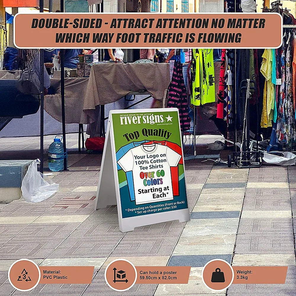 Double Side Sidewalk A-frame Sign Sandwich Board holds Graphic Plastic Panels - Mekamart Australia