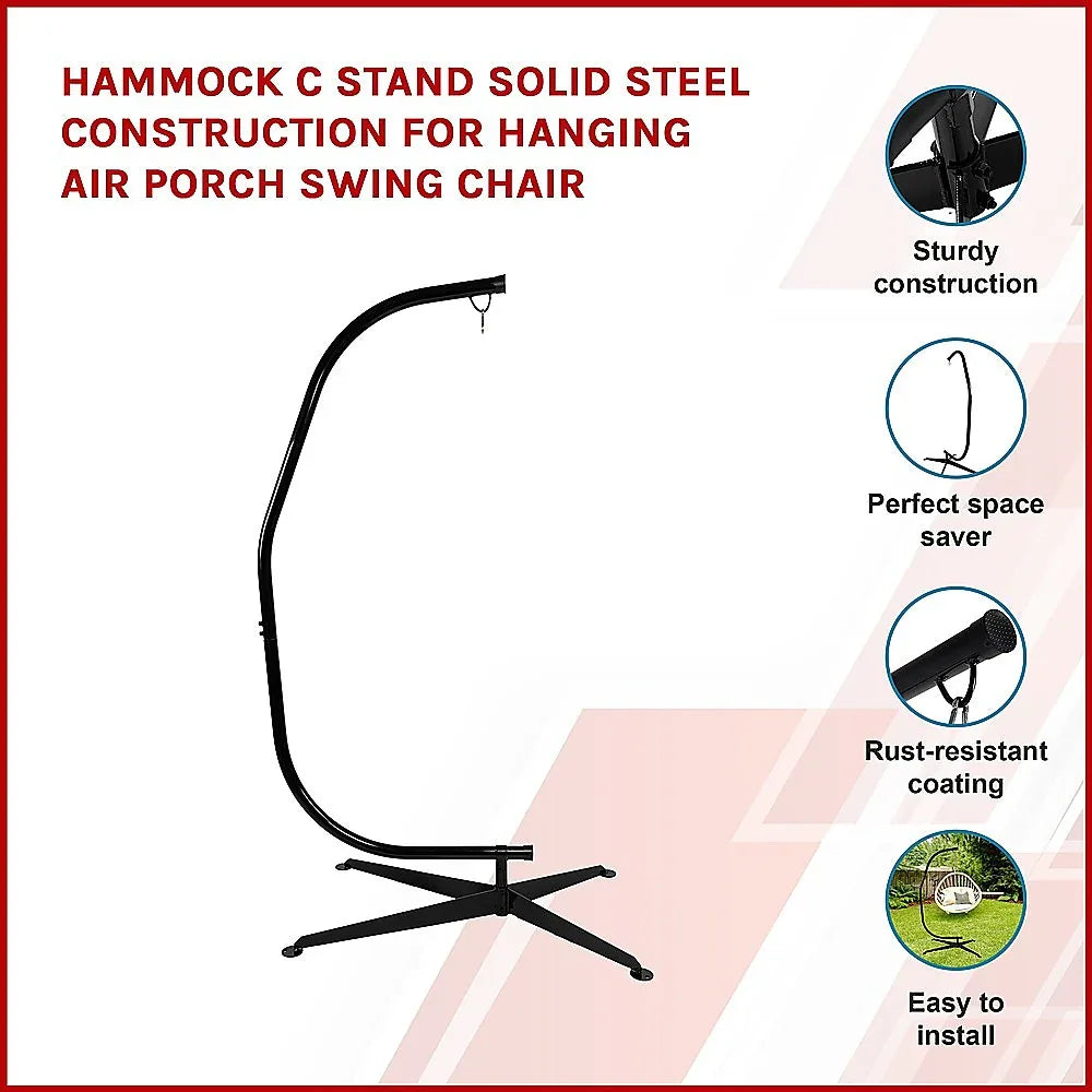 Hammock C Stand Solid Steel Construction for Hanging Air Porch Swing Chair - Mekamart Australia