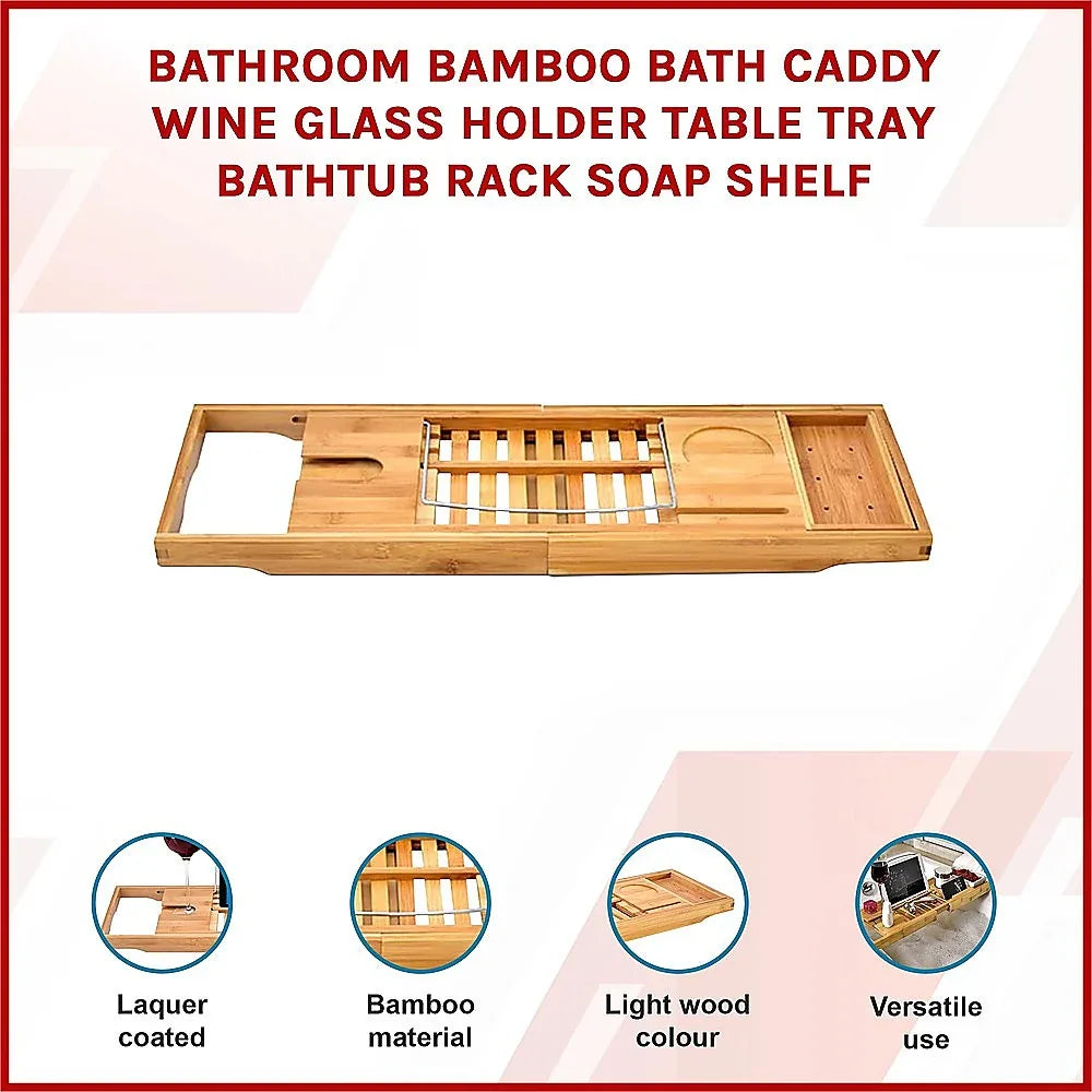 Bathroom Bamboo Bath Caddy Wine Glass Holder Table Tray Bathtub Rack Soap Shelf - Mekamart Australia
