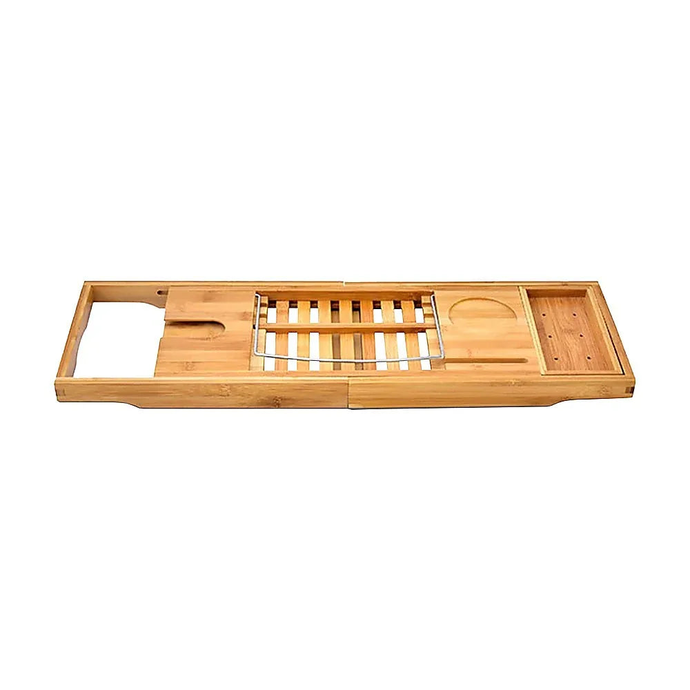 Bathroom Bamboo Bath Caddy Wine Glass Holder Table Tray Bathtub Rack Soap Shelf - Mekamart Australia