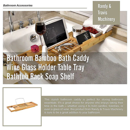 Bathroom Bamboo Bath Caddy Wine Glass Holder Table Tray Bathtub Rack Soap Shelf - Mekamart Australia