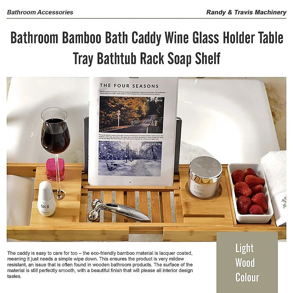 Bathroom Bamboo Bath Caddy Wine Glass Holder Table Tray Bathtub Rack Soap Shelf - Mekamart Australia