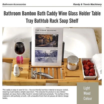 Bathroom Bamboo Bath Caddy Wine Glass Holder Table Tray Bathtub Rack Soap Shelf - Mekamart Australia