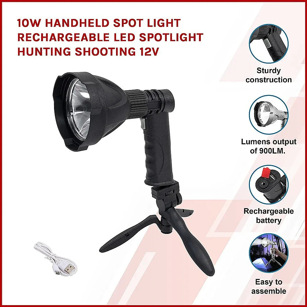 10W Handheld Spot Light Rechargeable LED Spotlight Hunting Shooting 12V - Mekamart Australia