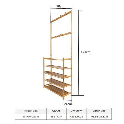 Large Wooden 5 Tiers Hat Coat Stand Clothes Shoe Rack Hanger Hooks Shelf Storage - Mekamart Australia