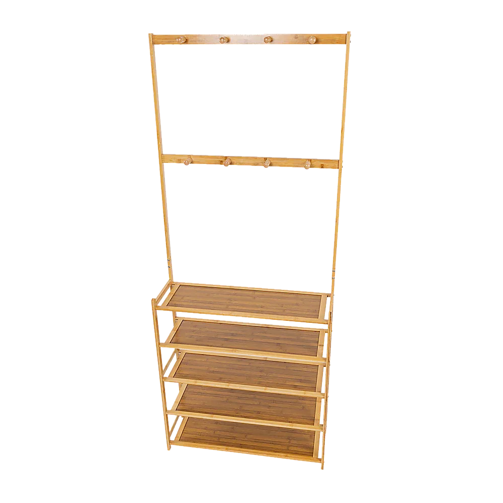 Large Wooden 5 Tiers Hat Coat Stand Clothes Shoe Rack Hanger Hooks Shelf Storage - Mekamart Australia