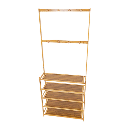 Large Wooden 5 Tiers Hat Coat Stand Clothes Shoe Rack Hanger Hooks Shelf Storage - Mekamart Australia