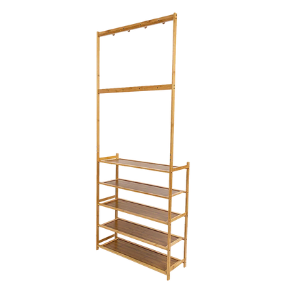 Large Wooden 5 Tiers Hat Coat Stand Clothes Shoe Rack Hanger Hooks Shelf Storage - Mekamart Australia