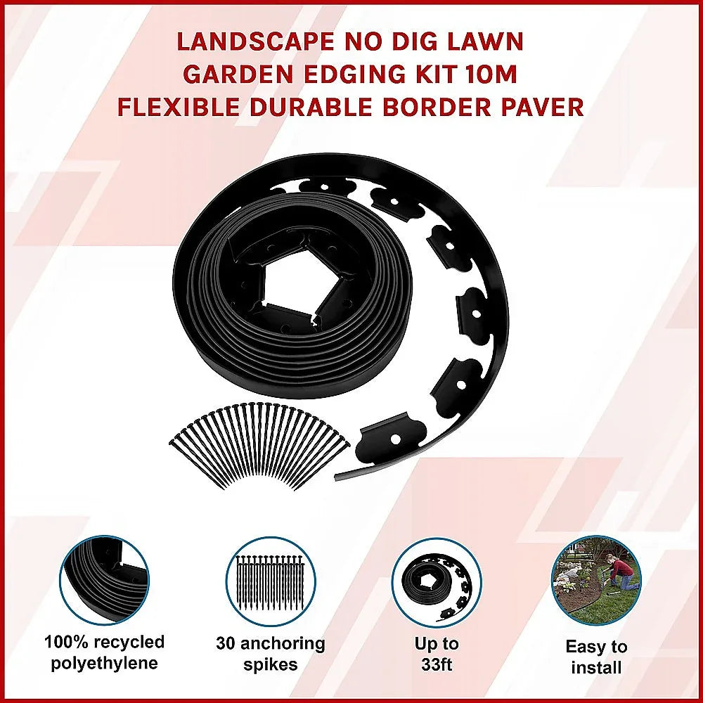 Landscape No Dig Lawn Garden Edging Kit 10m Flexible Durable Border Paver - Mekamart Australia