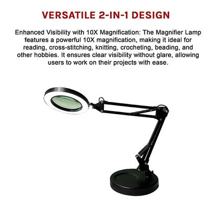 10X Magnifying Glass Desk Light Magnifier LED Lamp Reading Lamp With Base - Mekamart Australia
