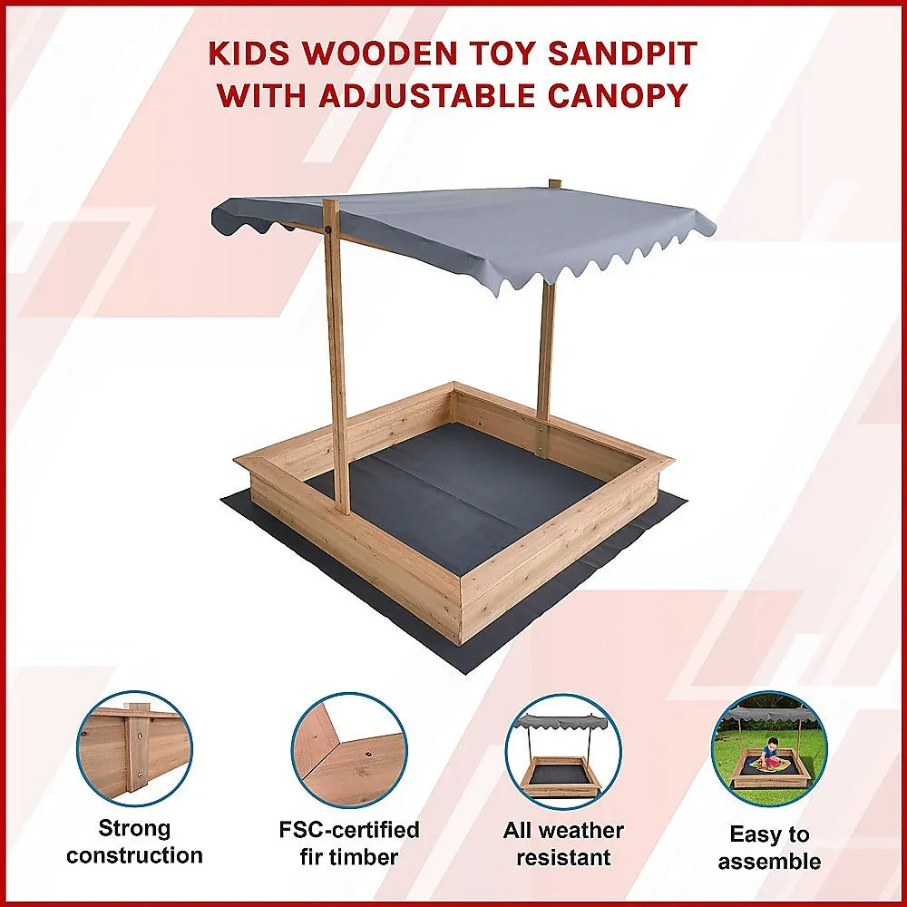 Kids Wooden Toy Sandpit with Adjustable Canopy - Mekamart Australia