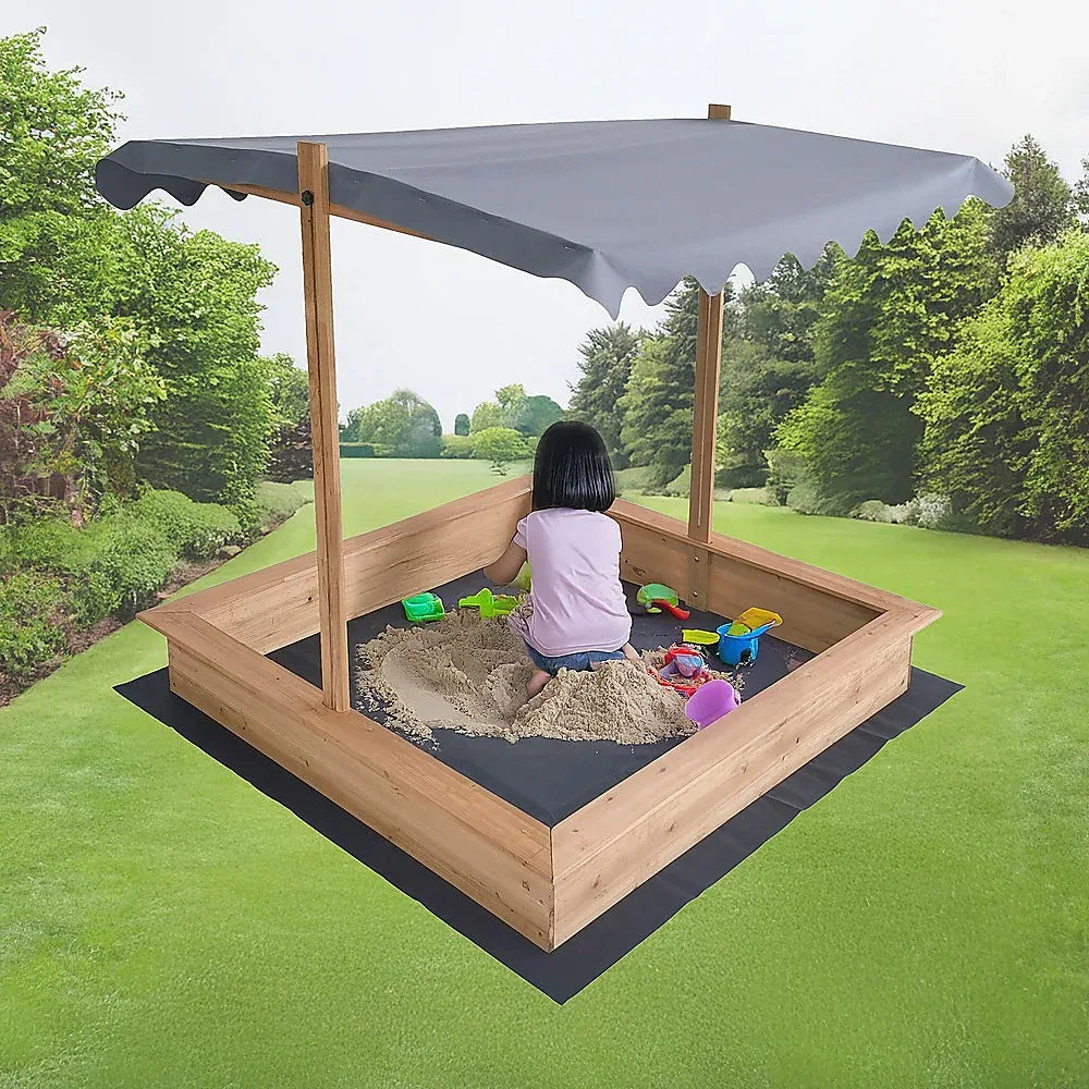 Kids Wooden Toy Sandpit with Adjustable Canopy - Mekamart Australia