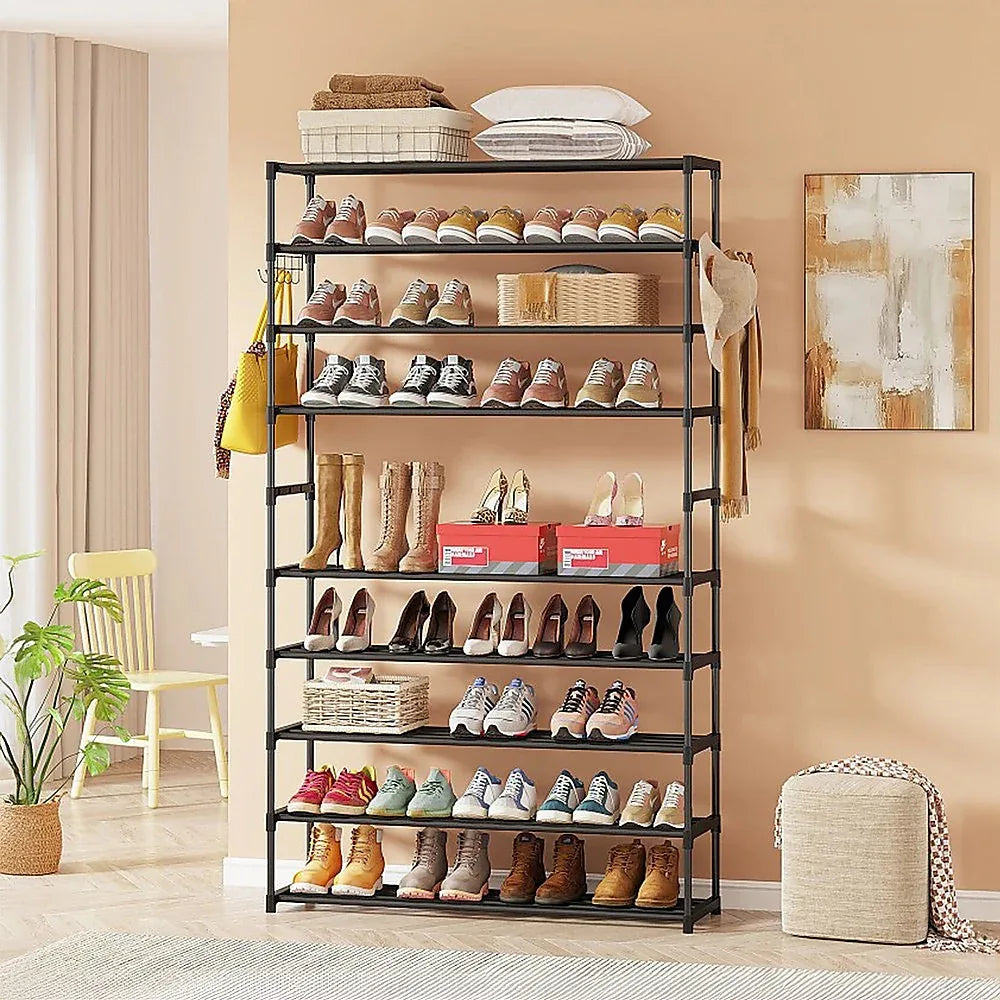 10 Tier Black Shoe Rack Metal Shoe Storage Organizer Rack 50-Pair Large Capacity - Mekamart Australia