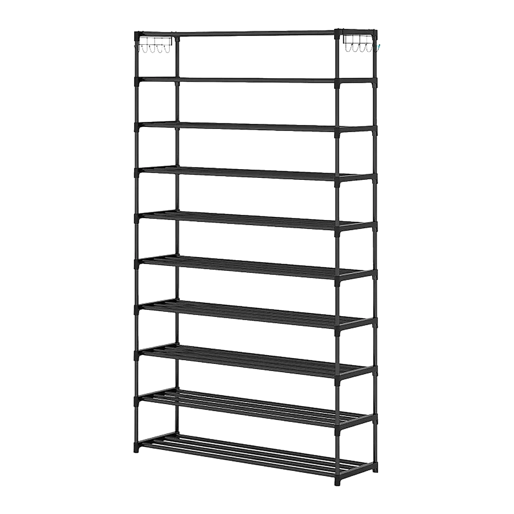 10 Tier Black Shoe Rack Metal Shoe Storage Organizer Rack 50-Pair Large Capacity - Mekamart Australia
