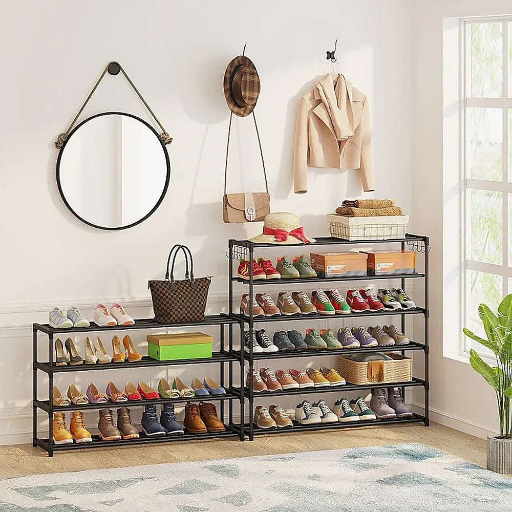 10 Tier Black Shoe Rack Metal Shoe Storage Organizer Rack 50-Pair Large Capacity - Mekamart Australia