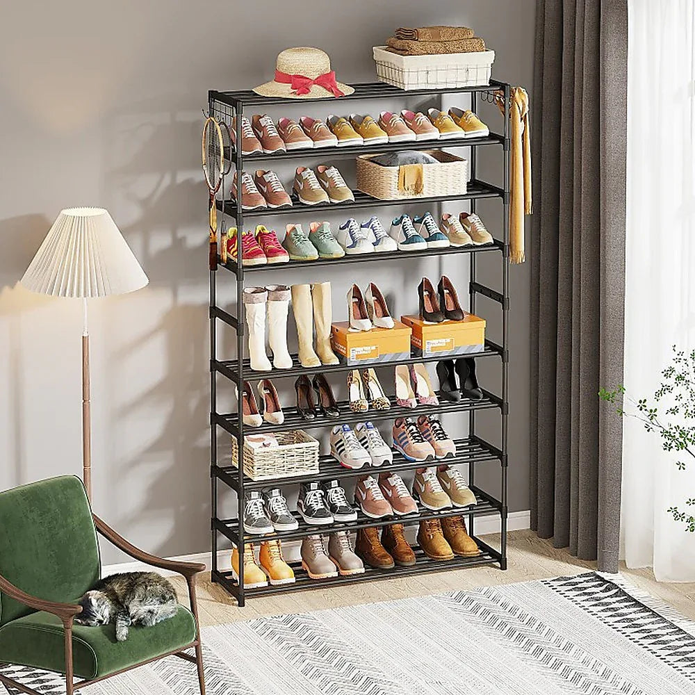 10 Tier Black Shoe Rack Metal Shoe Storage Organizer Rack 50-Pair Large Capacity - Mekamart Australia