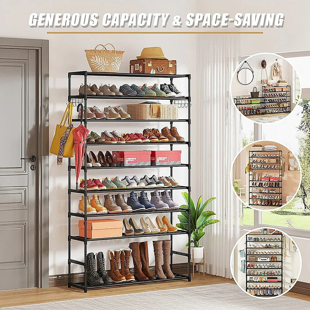 10 Tier Black Shoe Rack Metal Shoe Storage Organizer Rack 50-Pair Large Capacity - Mekamart Australia