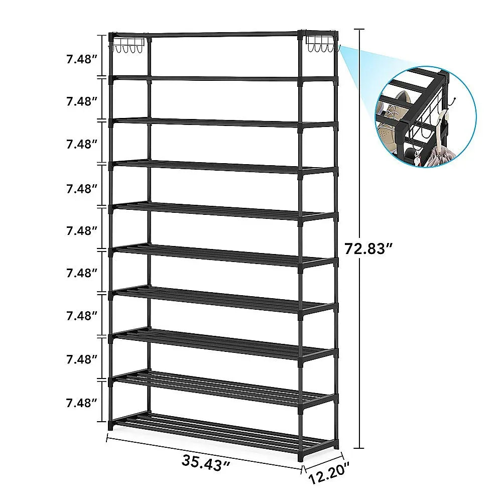 10 Tier Black Shoe Rack Metal Shoe Storage Organizer Rack 50-Pair Large Capacity - Mekamart Australia