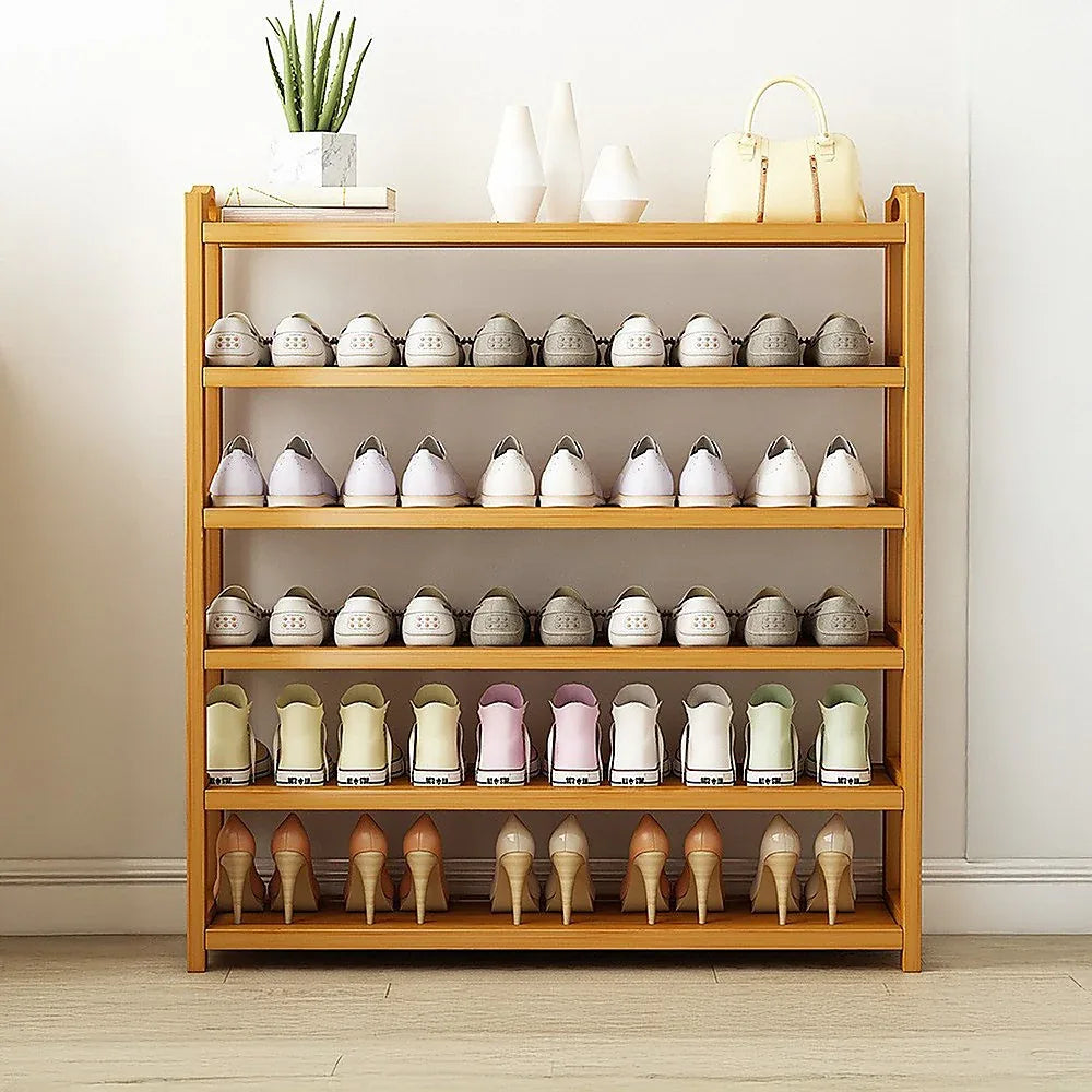 6 Layers Natural Wood Bamboo Shelf Entryway Storage Shoe Rack Home Furniture - Mekamart Australia