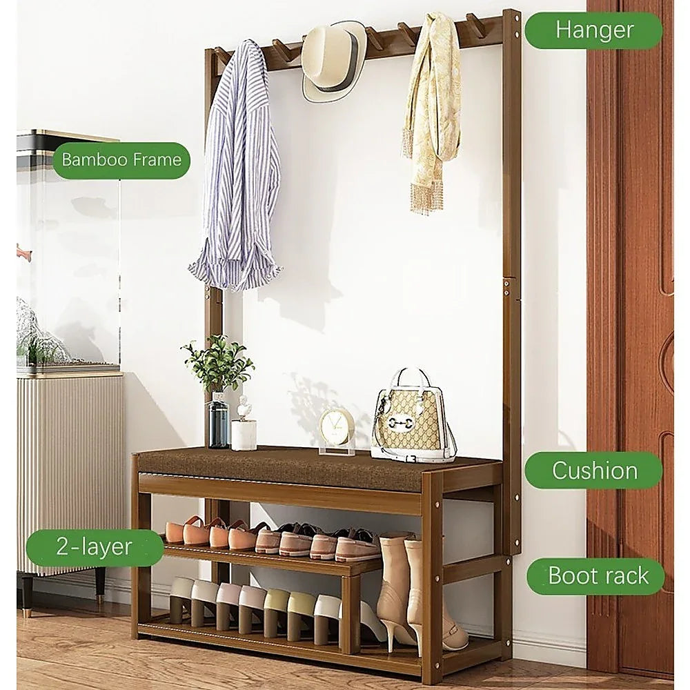 97x168cm Hallway Bench Coat Rack Stand Multifunctional Hall Shelf Entryway - Mekamart Australia
