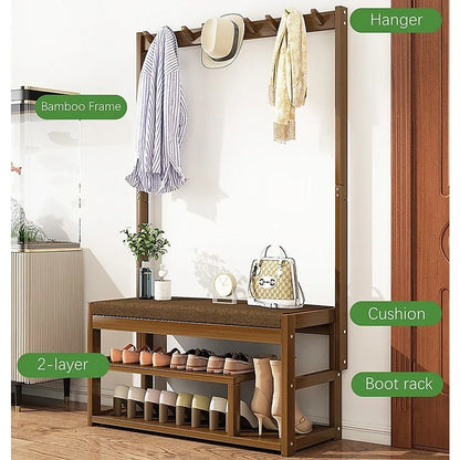 97x168cm Hallway Bench Coat Rack Stand Multifunctional Hall Shelf Entryway - Mekamart Australia
