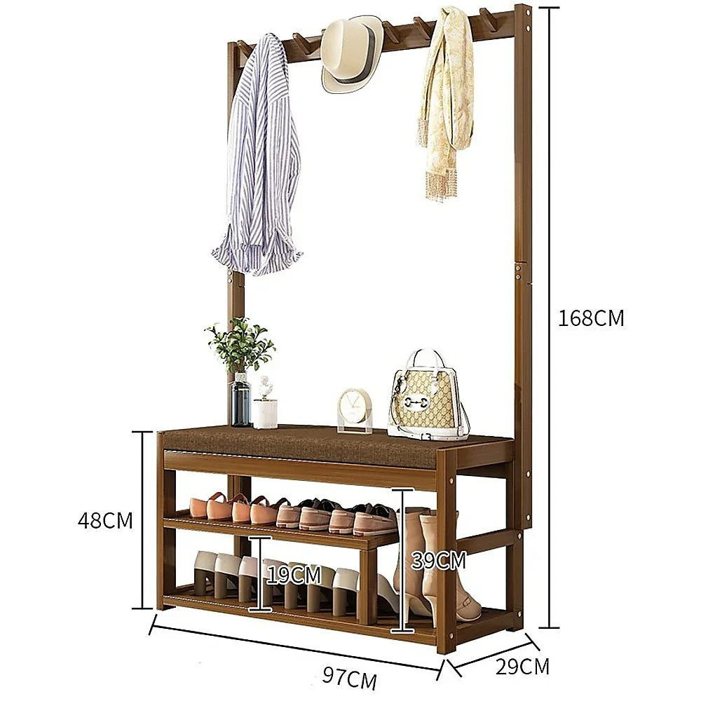 97x168cm Hallway Bench Coat Rack Stand Multifunctional Hall Shelf Entryway - Mekamart Australia