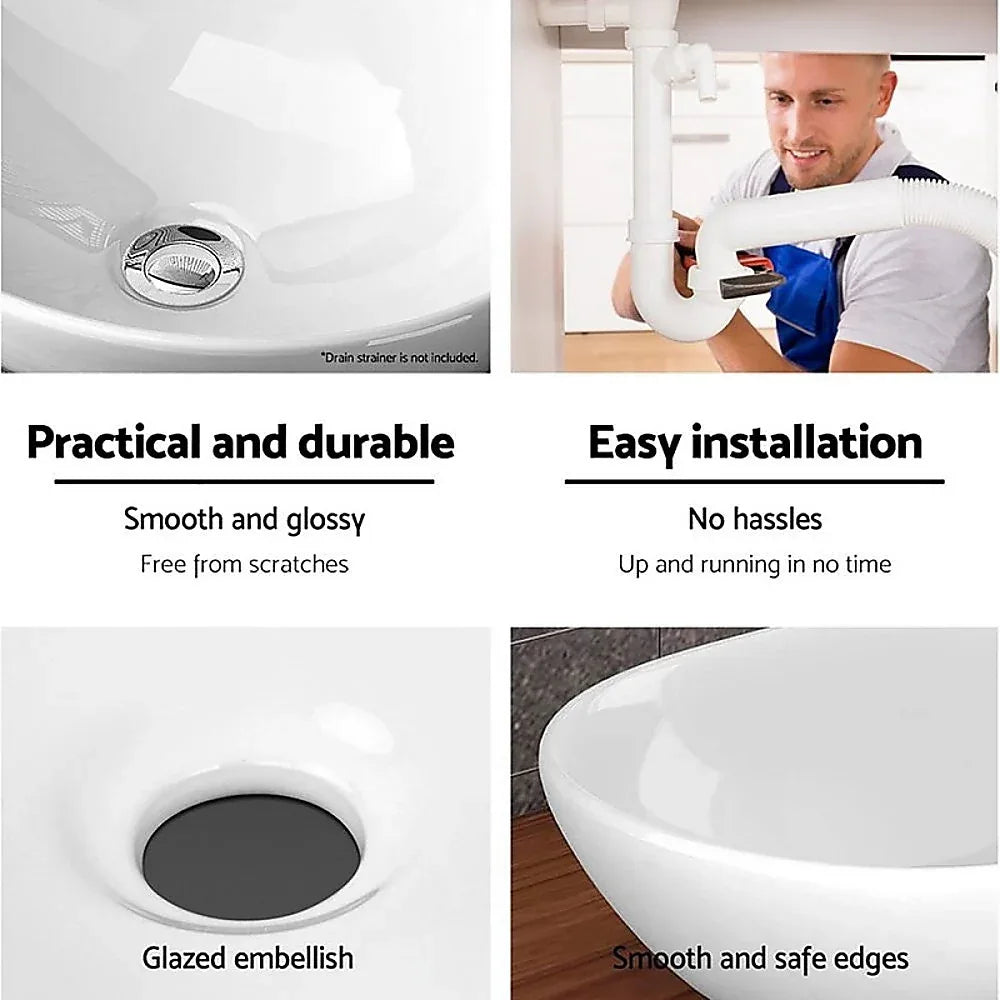 Ceramic Bathroom Basin Vanity Sink Oval Above Counter Top Mount Bowl - Mekamart Australia