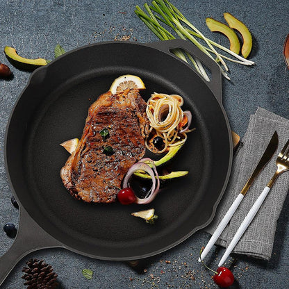 Non-stick Frying Pan Cast Iron Steak Skillet Round BBQ Grill Cookware 30cm - Mekamart Australia