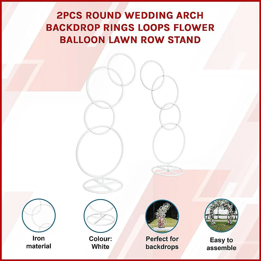 2pcs Round Wedding Arch Backdrop Rings Loops Flower Balloon Lawn Row Stand - Mekamart Australia